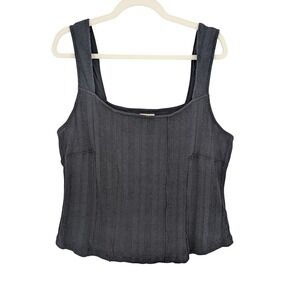 Pilcro Corset Tank Top XL Black Ribbed Square Neck Anthro Boho Minimalist Chic